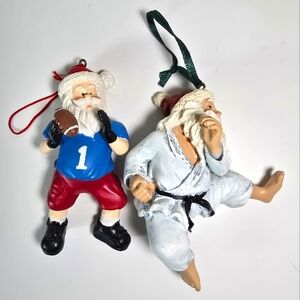 Lot of 2 Christmas Ornament Football Santa Karate Santa Claus Figurines